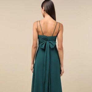 Admirable Grace Emerald Green Chiffon Pleated Maxi Dress